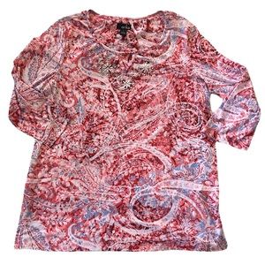 🌻Erika Printed and Bedazzled Neck 3/4 Sleeve Top